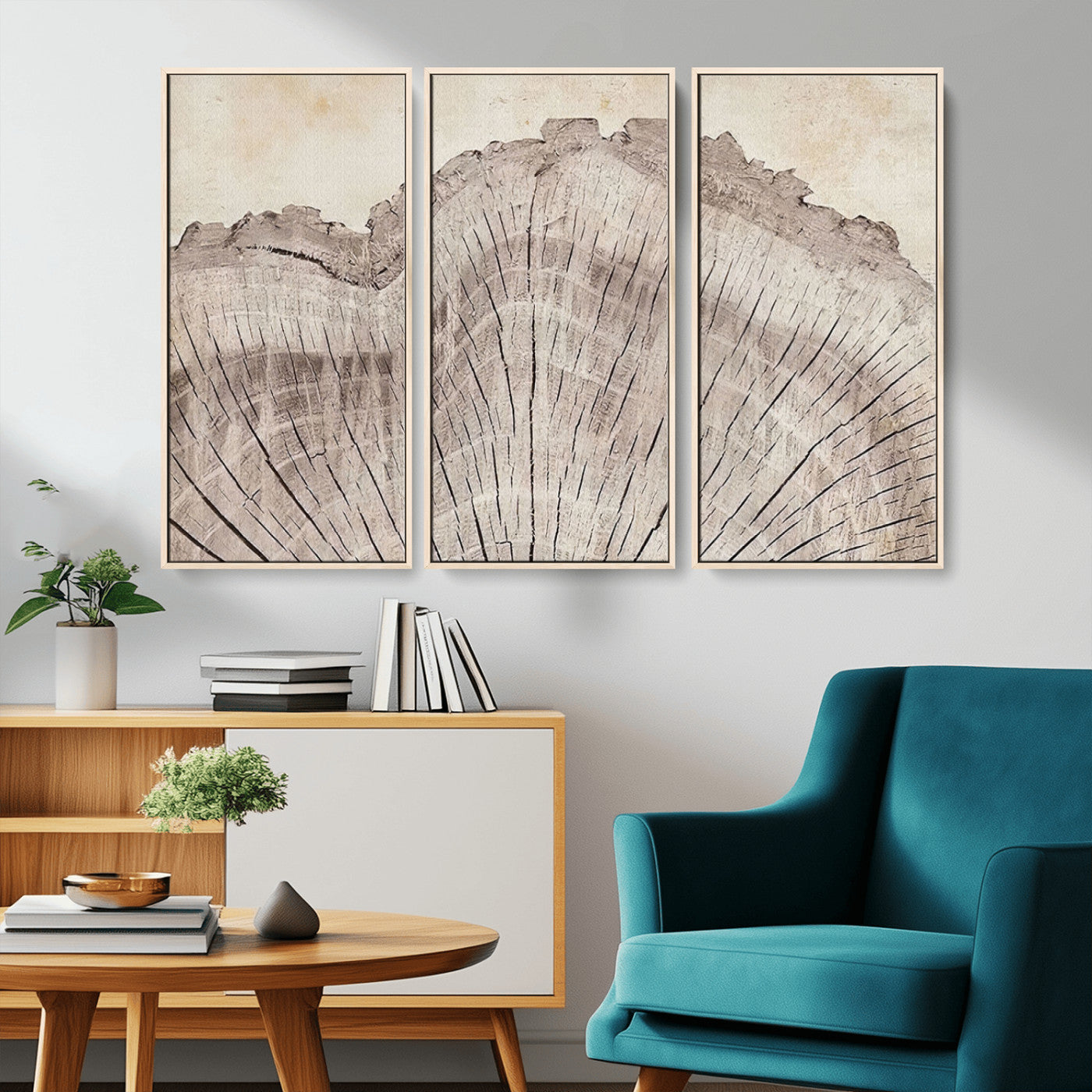 MGV-FC-48X32-3P - Tree Ring Wall Art Triptych, Rustic Wood Ring Canvas Print, Minimalist Wall Decor for Modern Homes and Farmhouse Decor