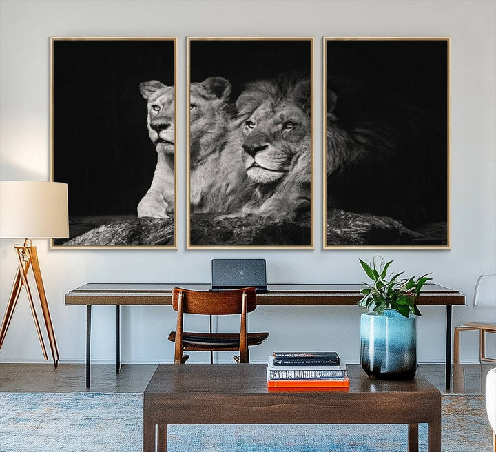 The Lion Couple Canvas Wall Art Print hangs prominently.