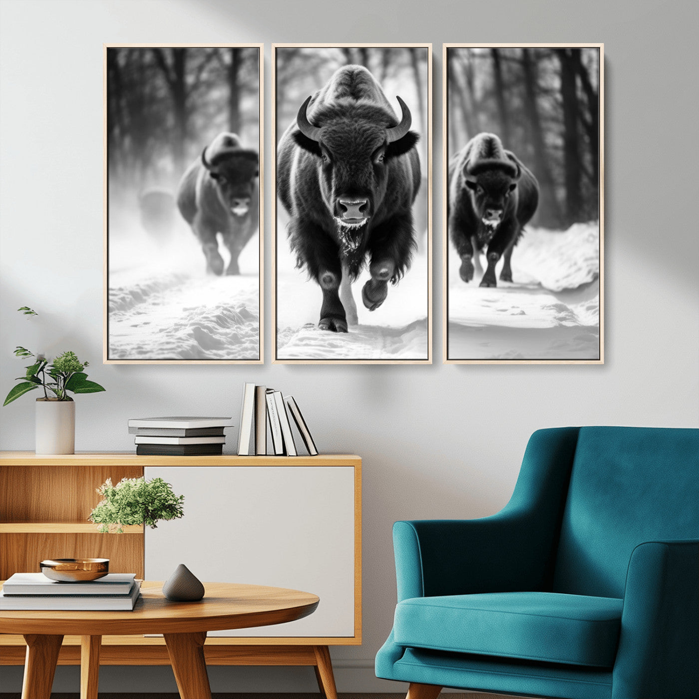 MGV-FC-48X32-3P - Buffalo Wall Art Canvas Print, Bison Family Wall Art Canvas Print