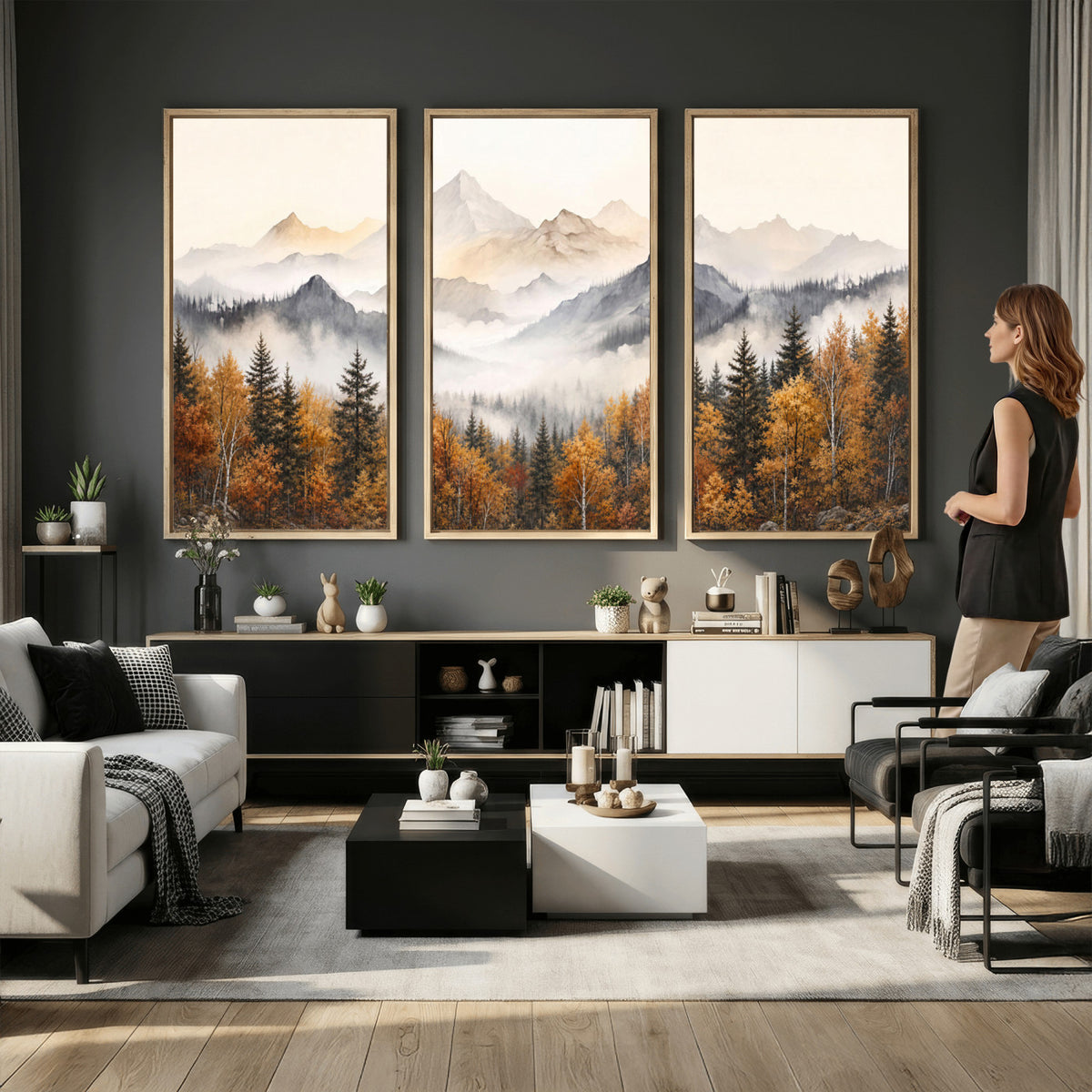 70049-MGV-CV-36X24 - Abstract Mountain Wall Art, Misty Mountain Forest