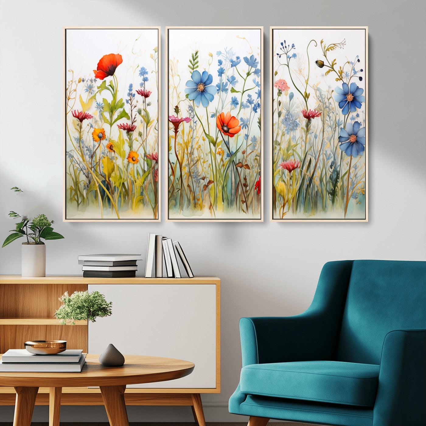 MGV-FC-48X32-3P - Colorful Wildflower Canvas Wall Art - Vibrant Floral Botanical Print, Bright Nature Decor for Living