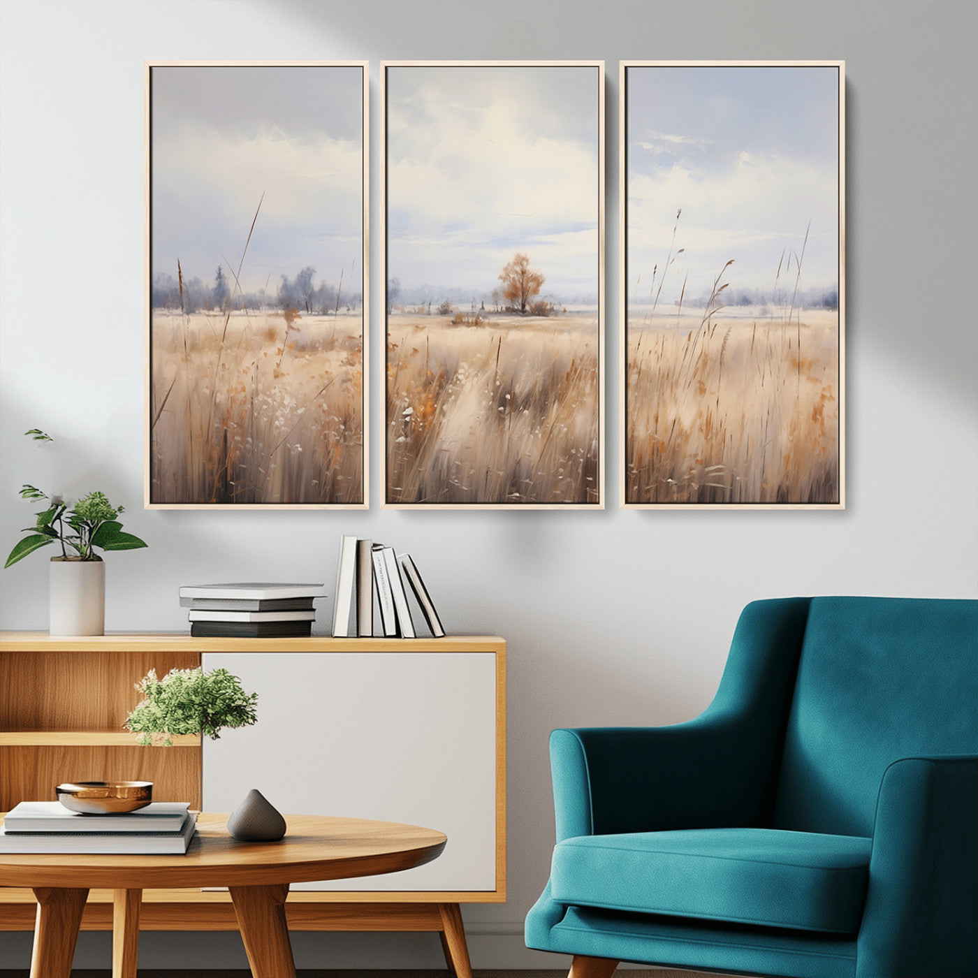 MGV-FC-48X32-3P - Golden Fields Wall Art Print Canvas – Serene Landscape of Nature’s Tranquility in Minimalist for