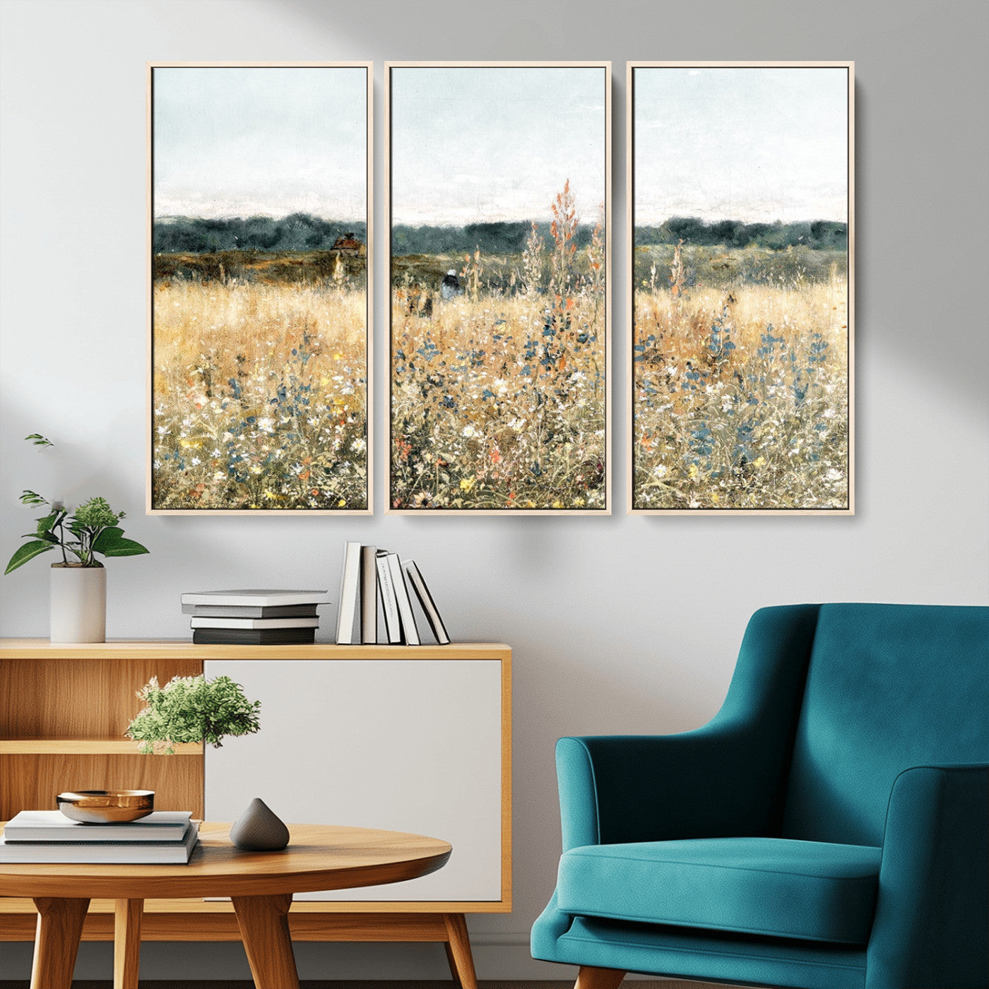 MGV-FC-48X32-3P - Wildflower Field Wall Art Canvas | Nature-Inspired Landscape Canvas Print for Living Room or Office | Rustic Floral Decor