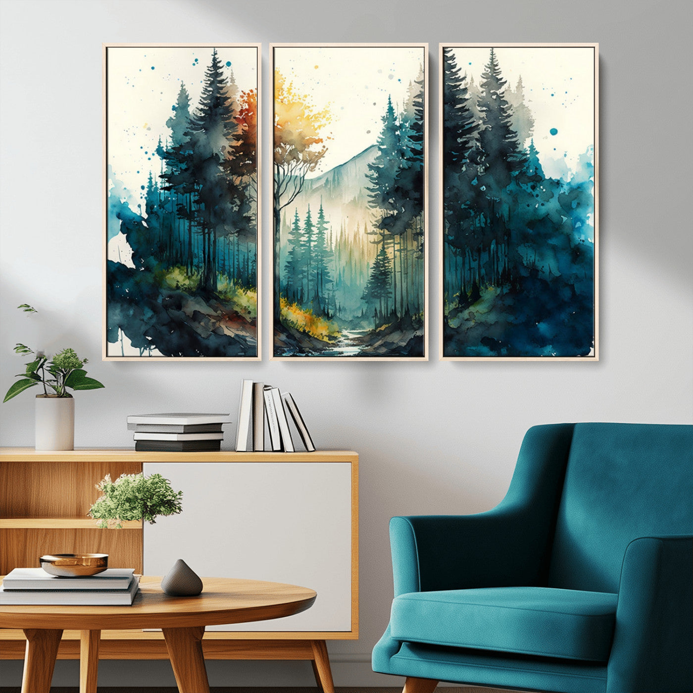 MGV-FC-48X32-3P - Watercolor Trees Forest Abstract Wall Art Canvas Print