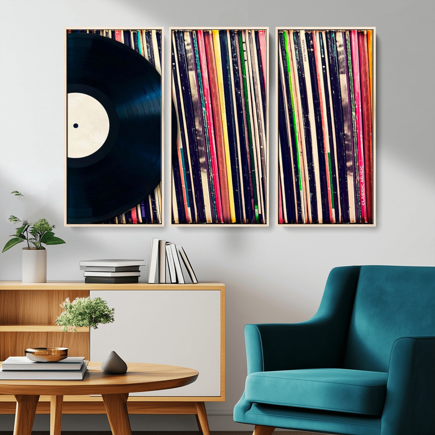 MGV-FC-48X32-3P - Vinyl Record and Album Collection Canvas Wall Art - Retro Music Decor for Living Room, Vintage Vinyl Lover’s Set