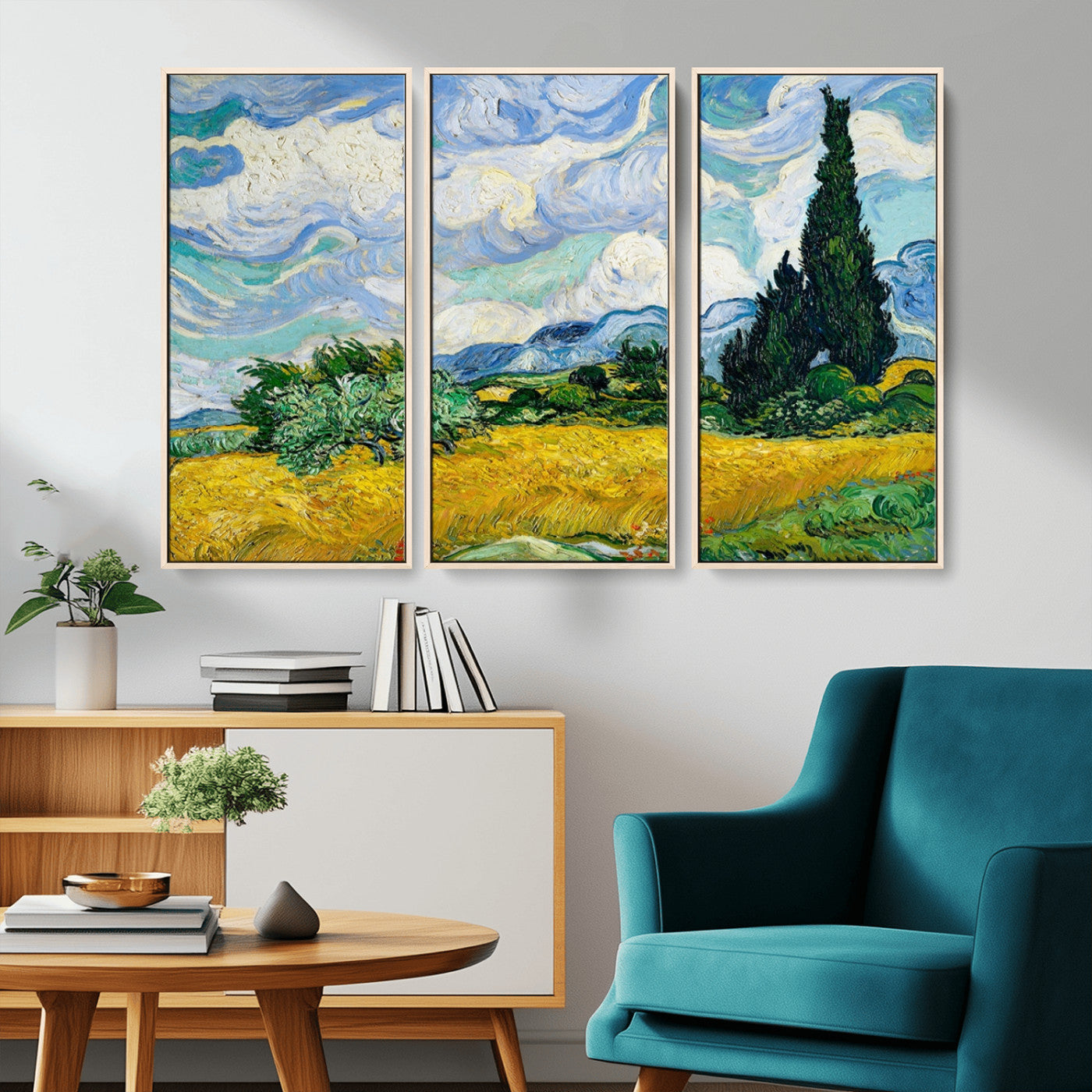 MGV-FC-48X32-3P - Wheatfield With Cypresses By Van Gogh Painting Wall Art Canvas Print