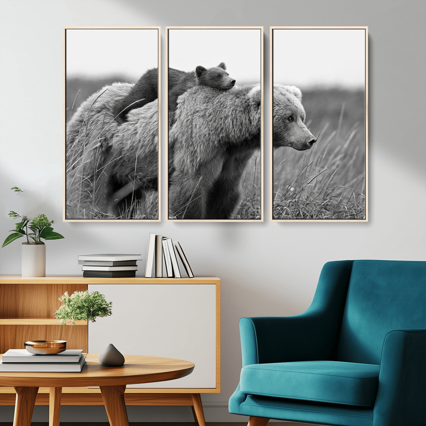 MGV-FC-48X32-3P - Bear and Cub Wall Art Canvas | 399 Bear Cub Wildlife-Inspired Animal Art for Living Room or Office | Grizzly Bear Print of Photography