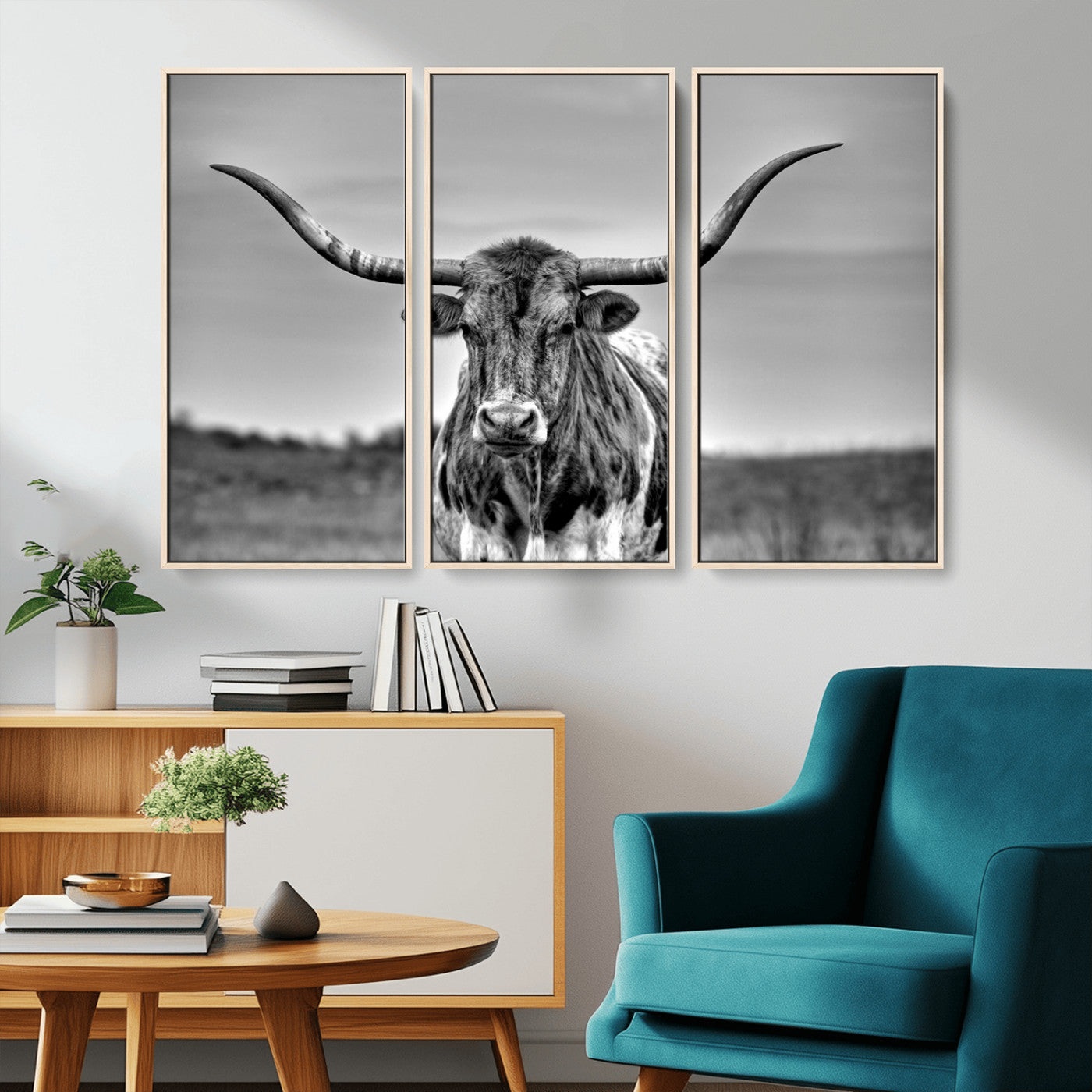 MGV-FC-48X32-3P - Texas Longhorn Cpw Wall Art, Texas Longhorn Canvas, Cattle Canvas Print