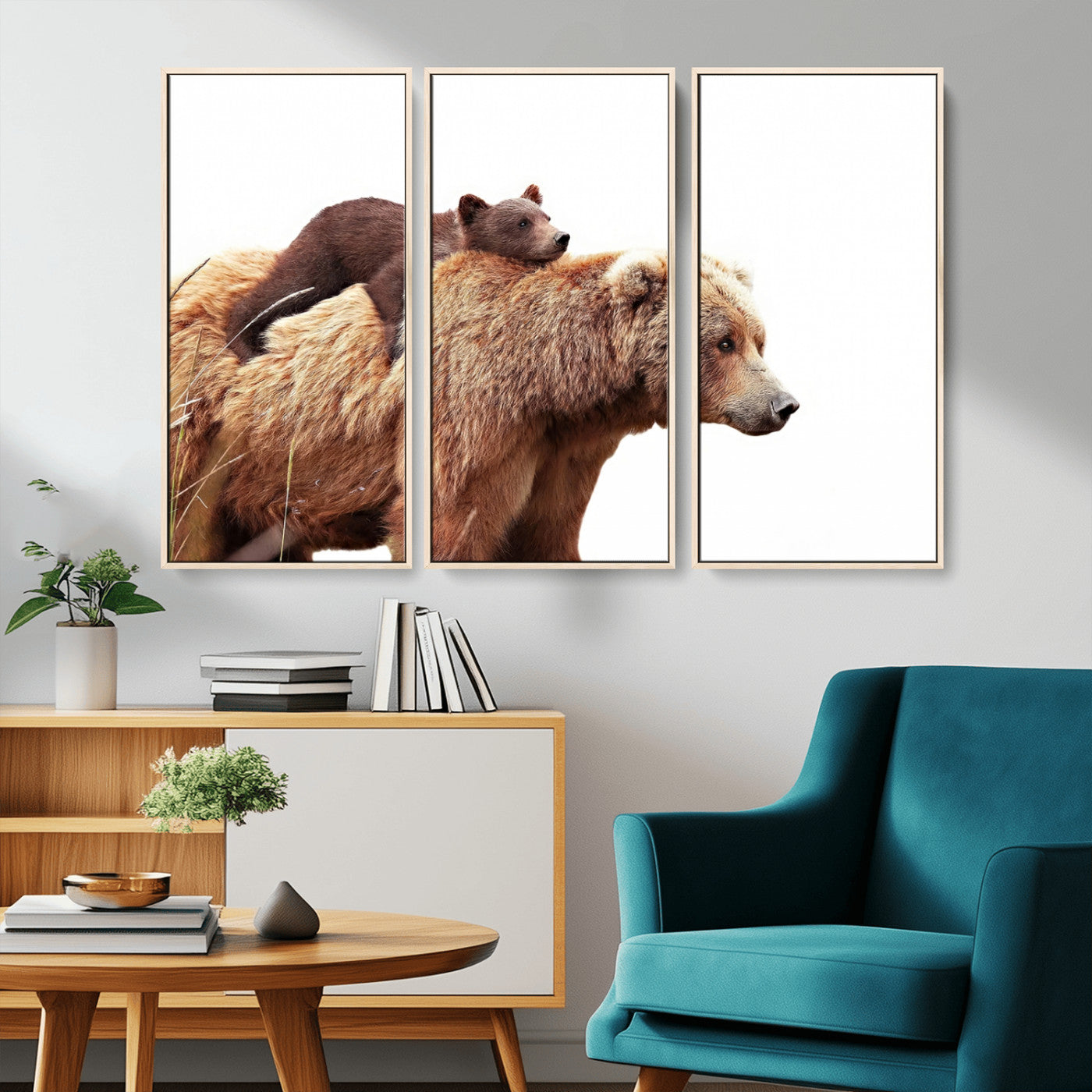 MGV-FC-48X32-3P - Mother and Baby Bear Canvas Wall Art - Adorable Wildlife Animal Print, Cozy Rustic Decor for Living Room,