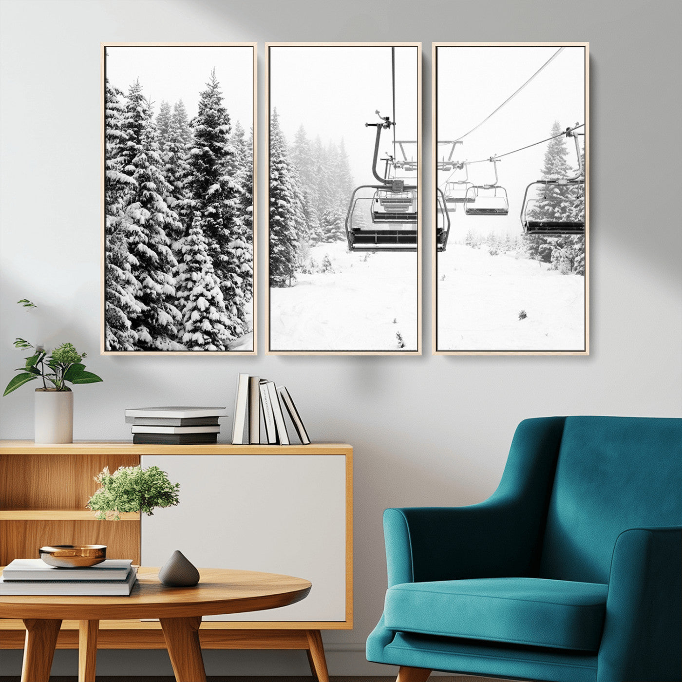 MGV-FC-48X32-3P - Ski Wall Art - Ski Lift Wall Art Canvas Print Snow Covered Spruce Trees Winter Wall Art Ski Skier Gift Ski Resort Canvas Wall Art