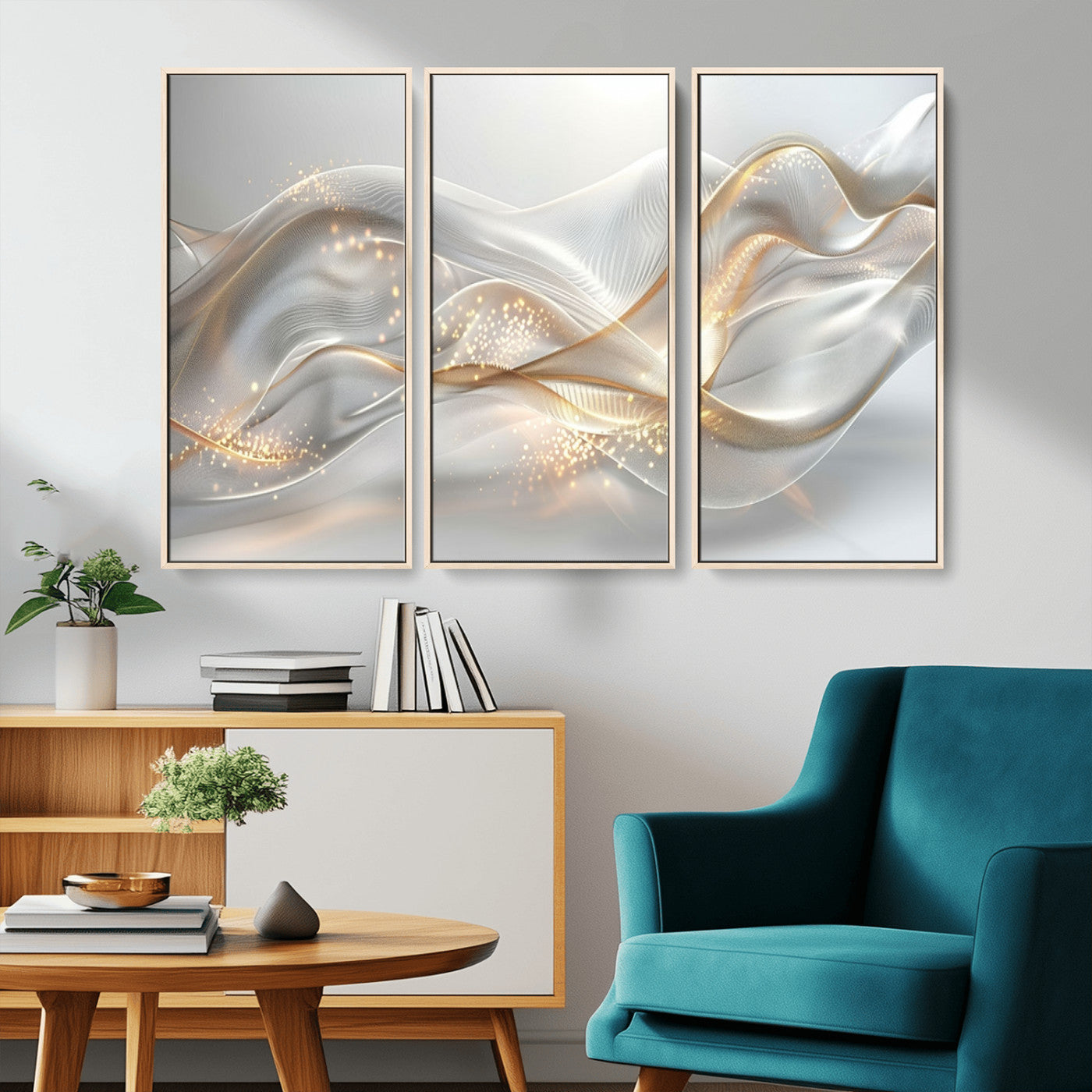 -Abstract art Grey and Gold Lines Wall Art