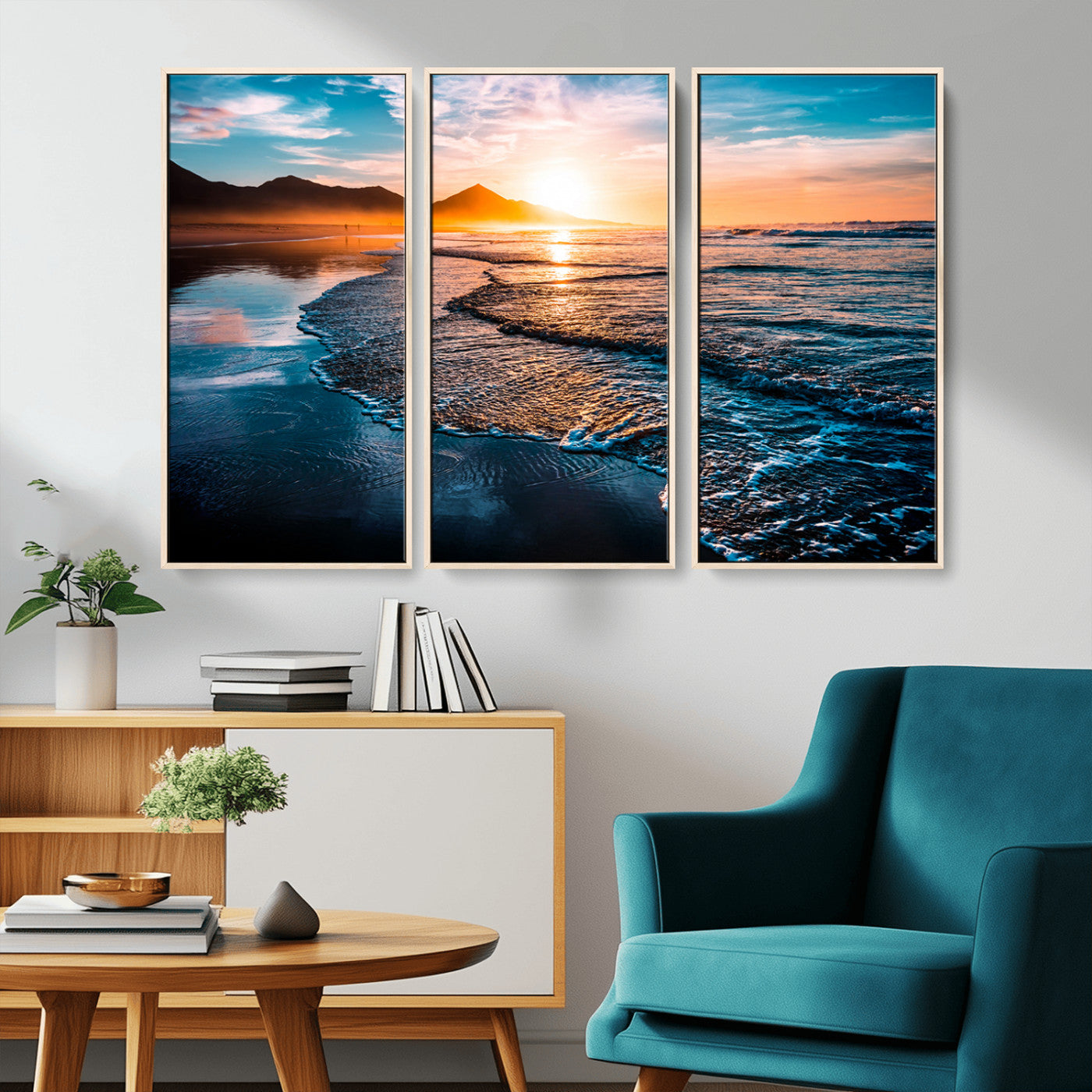 MGV-FC-48X32-3P - Beach Ocean Sunset on the Sea Wall Art Canvas, Beach Ocean Sunset Canvas Print