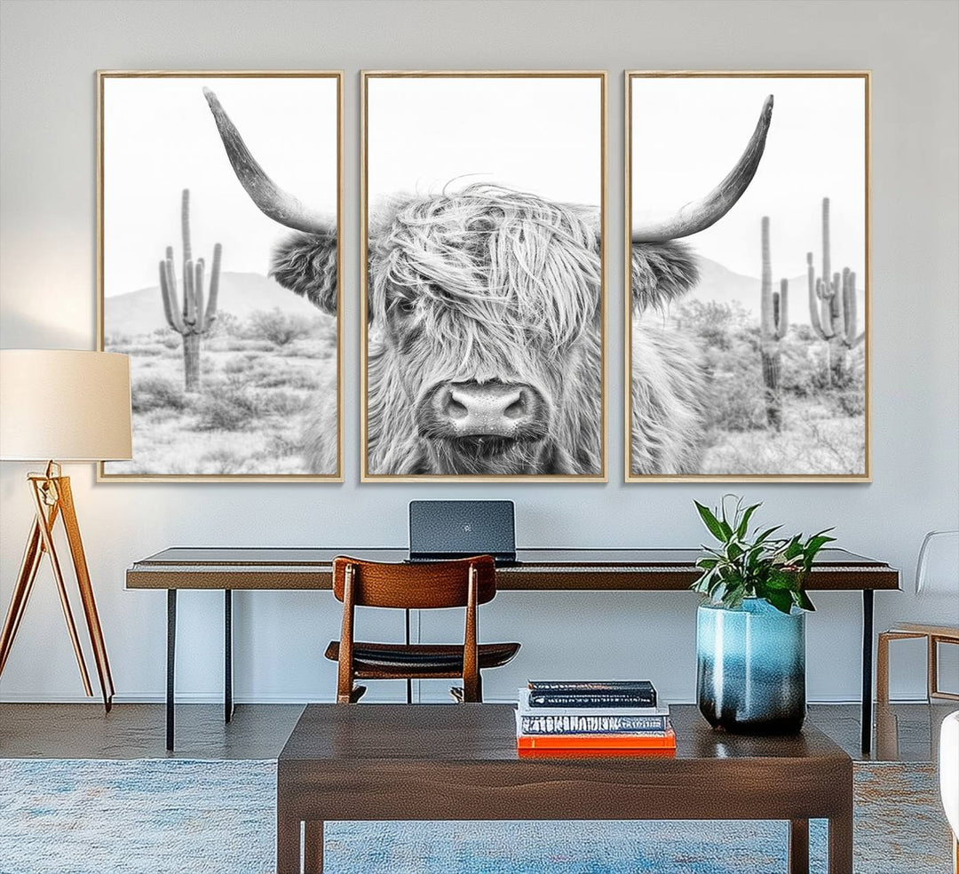 Enhance your kitchen with the Rustic Charm Cow Longhorn Bighorn Wall Art Canvas Print.