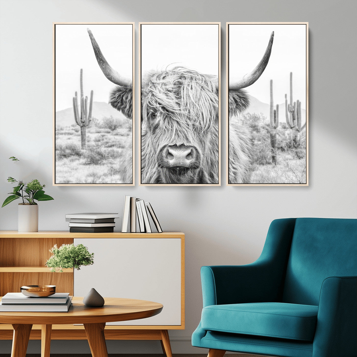 -Rustic Charm | Cow Longhorn Black White Bighorn Wall Art Canvas Print | Farmhouse Wall Art