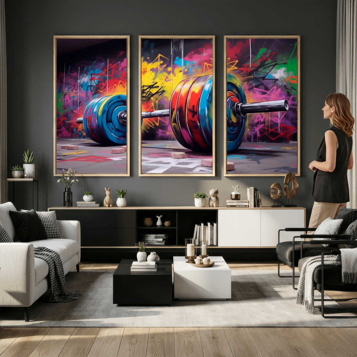 13549-MGV-CV-36X24 - Abstract Graffiti Barbell Canvas Wall Art | Urban Fitness Meets Bold Street Art
