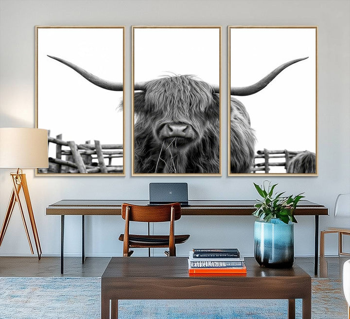 The Bighorn Cow Wall Art adds rustic charm to the space.