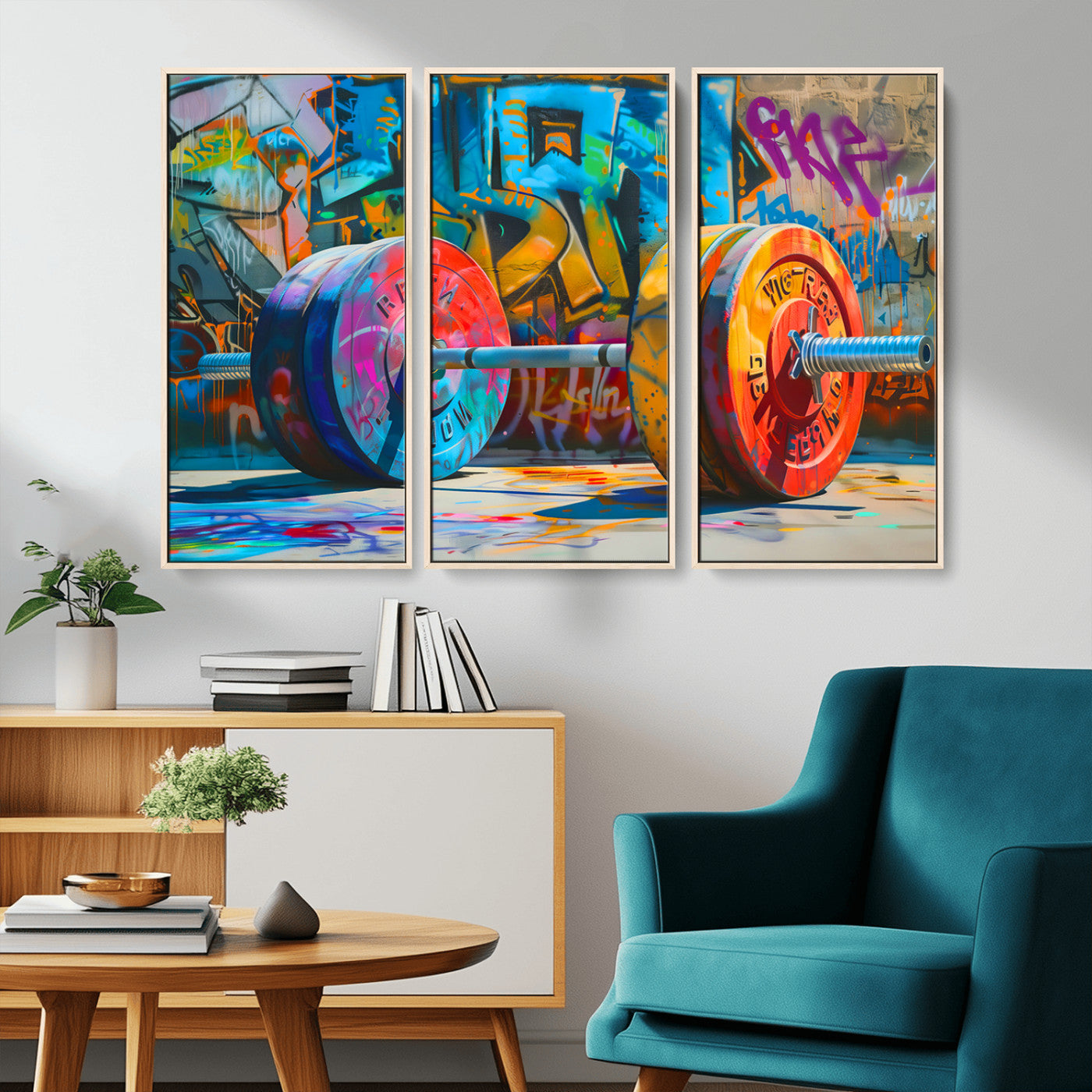 MGV-FC-48X32-3P - Fitness Gym Barbell Graffiti Wall Art Canvas Print