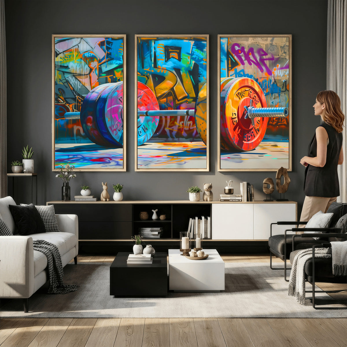 70871-MGV-CV-36X24 - Fitness Gym Barbell Graffiti Wall Art Canvas Print