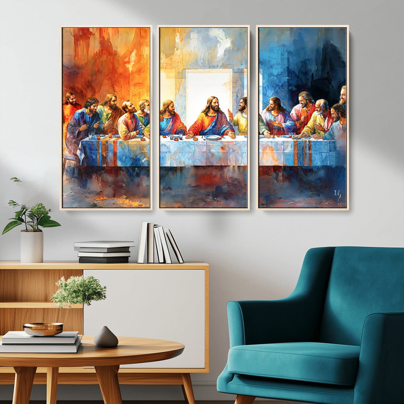 MGV-FC-48X32-3P - Abstract Waterolor The Last Supper Wall Art