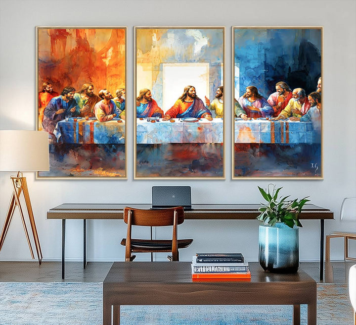 The Abstract Watercolor The Last Supper Wall Art with a gallery finish hangs prominently.