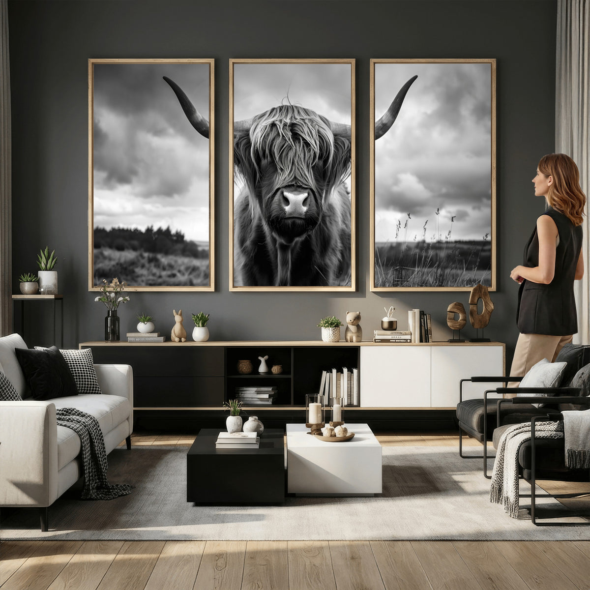 17924-_Poster-30x20 - Scottish Cow Wall Art Canvas Print, Longhorn Wall Art