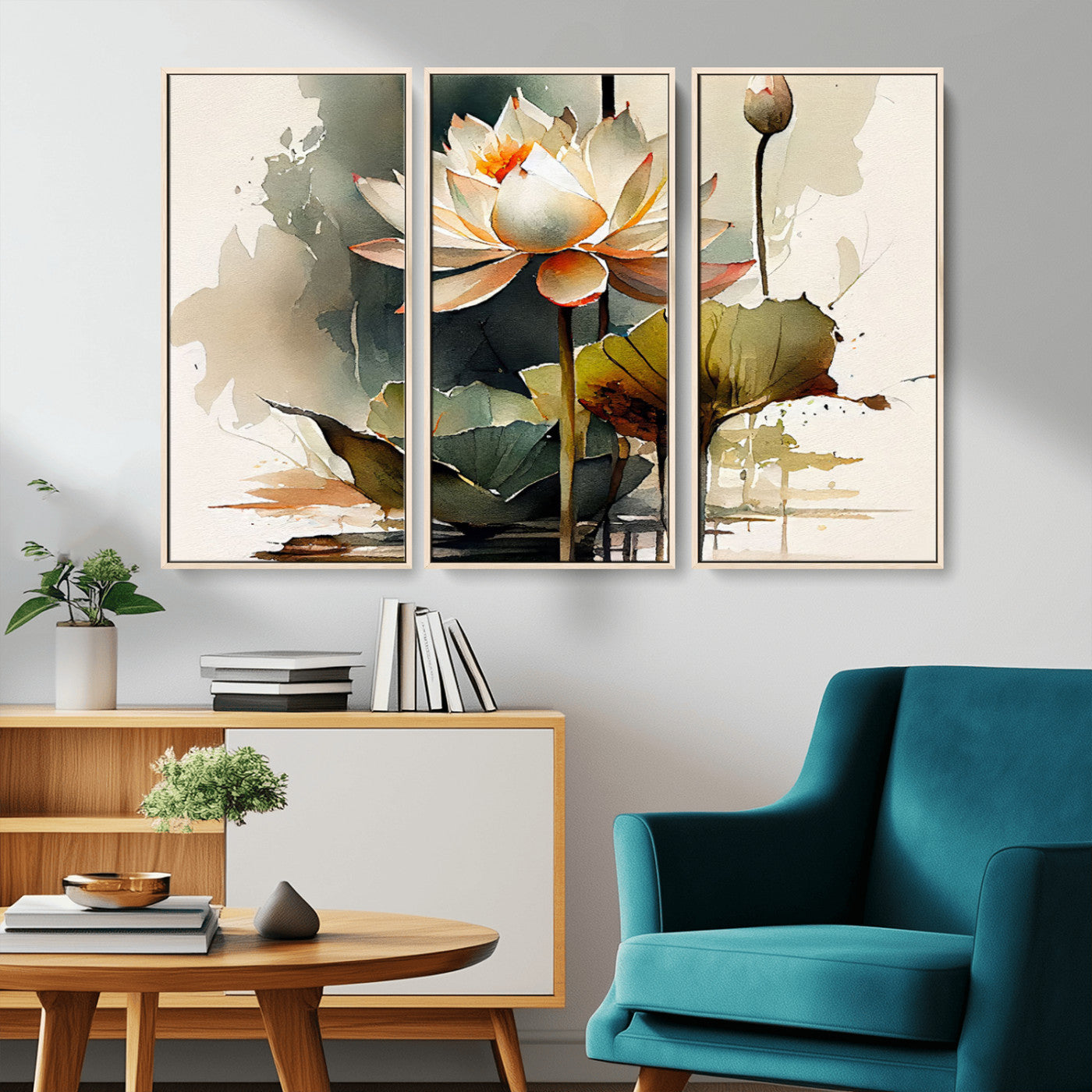 MGV-FC-48X32-3P - Lotus Flower Watercolor Canvas Print – A Symbol of Serenity and Growth, Captured in Soft Watercolors – Contemporary Wall Art for Tranquil Spaces