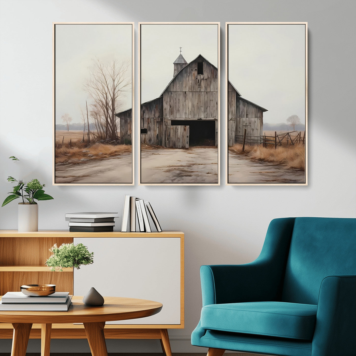 MGV-FC-48X32-3P - Farmhouse Rustic Barn Wall Art Canvas Print – Framed and Ready to Hang – Perfect Addition to Farmhouse Wall Décor