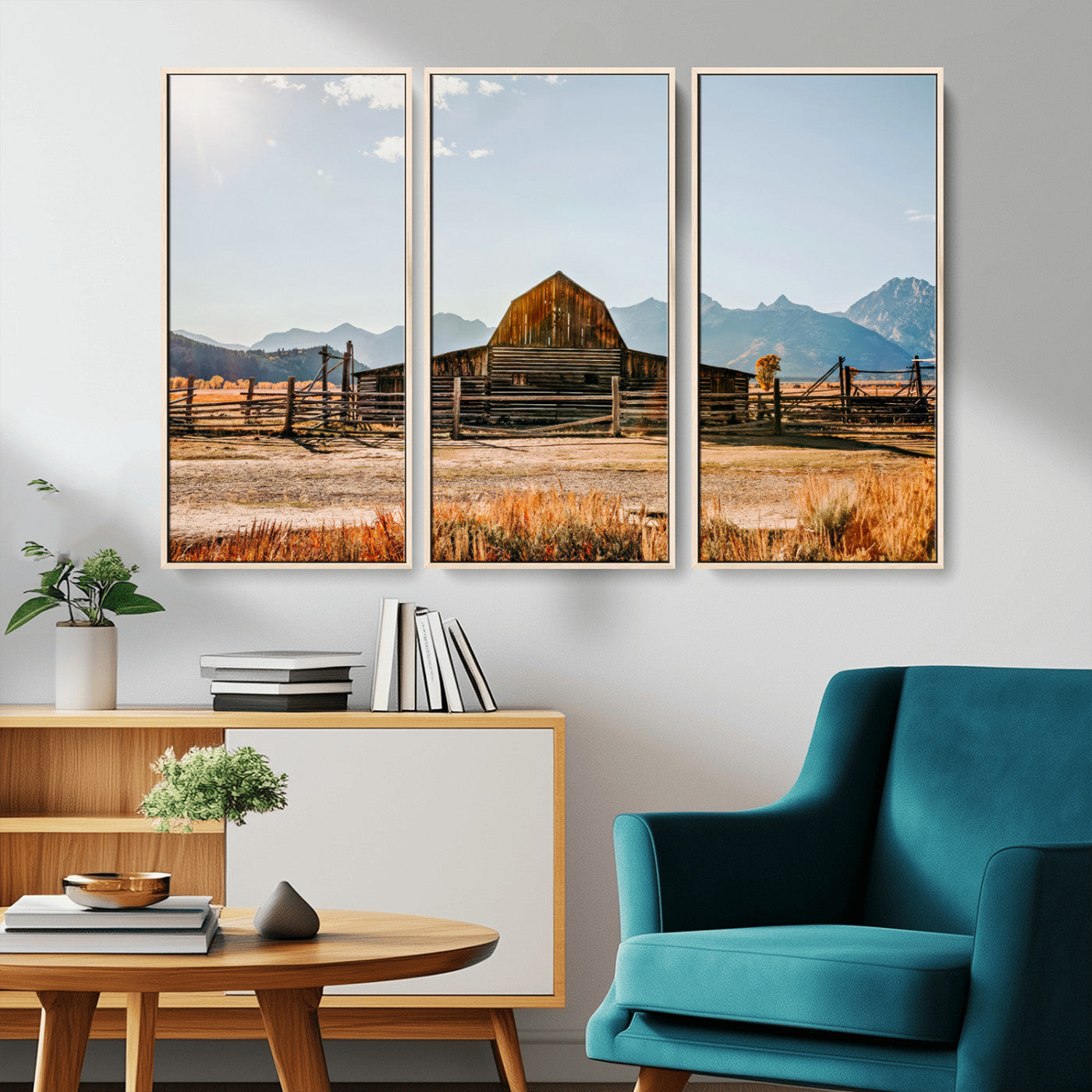 MGV-FC-48X32-3P - Vintage Old Barn Field Wall Art Canvas Print for Farmhouse Decor - Rustic Barn Wall Art Canvas Print