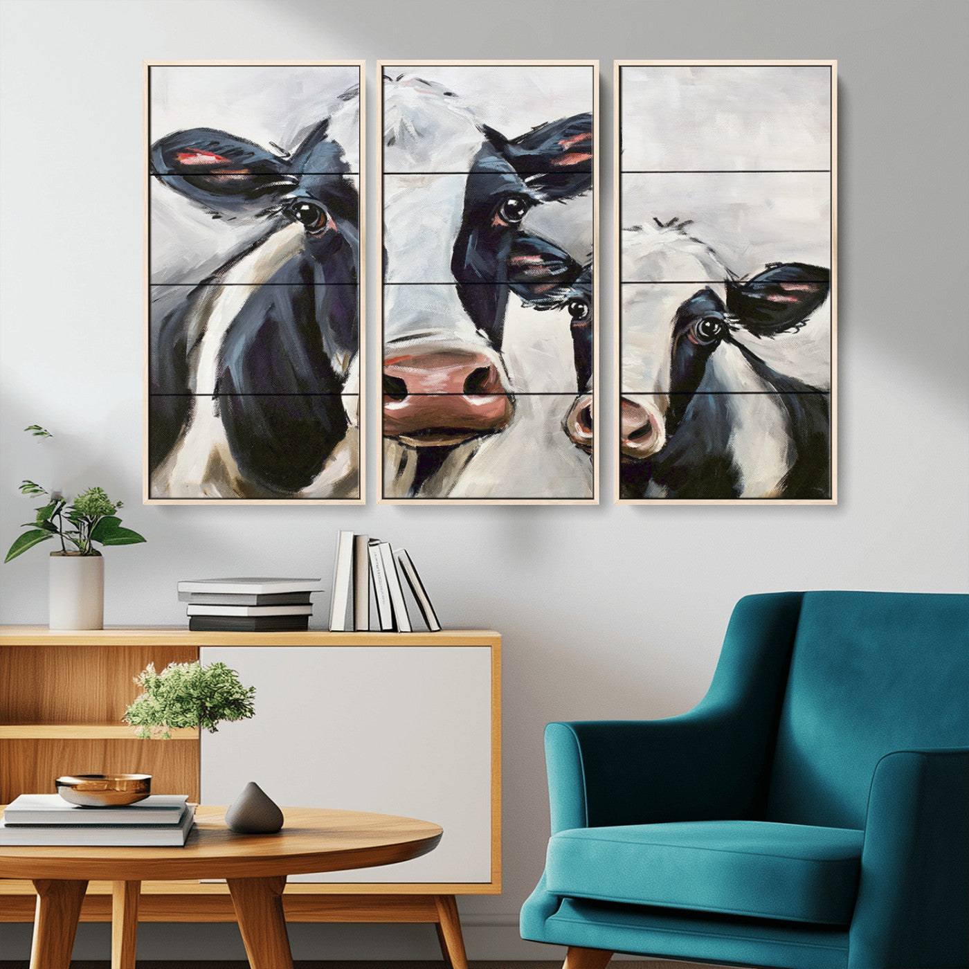 -Vintage Baby and Mom Cattle Wall Art Canvas Print