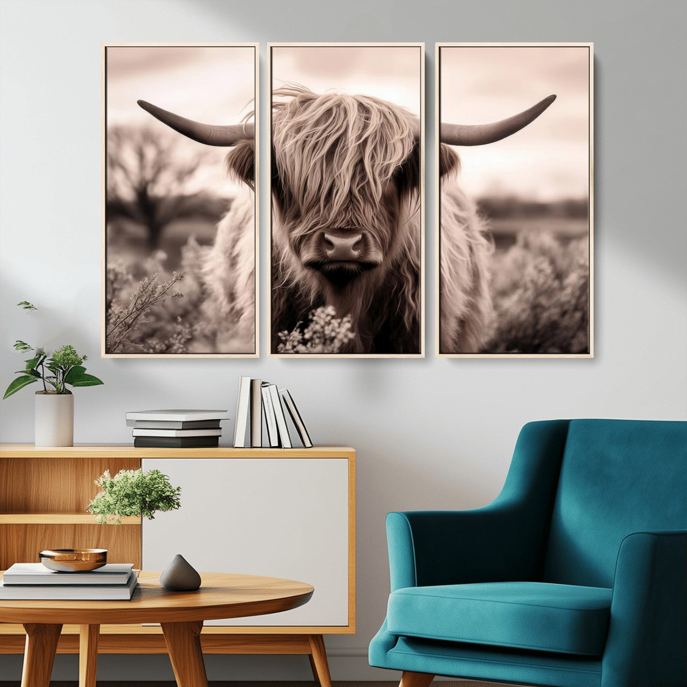 MGV-FC-48X32-3P - Scottish Cow Longhorn Wall Art Canvas Print