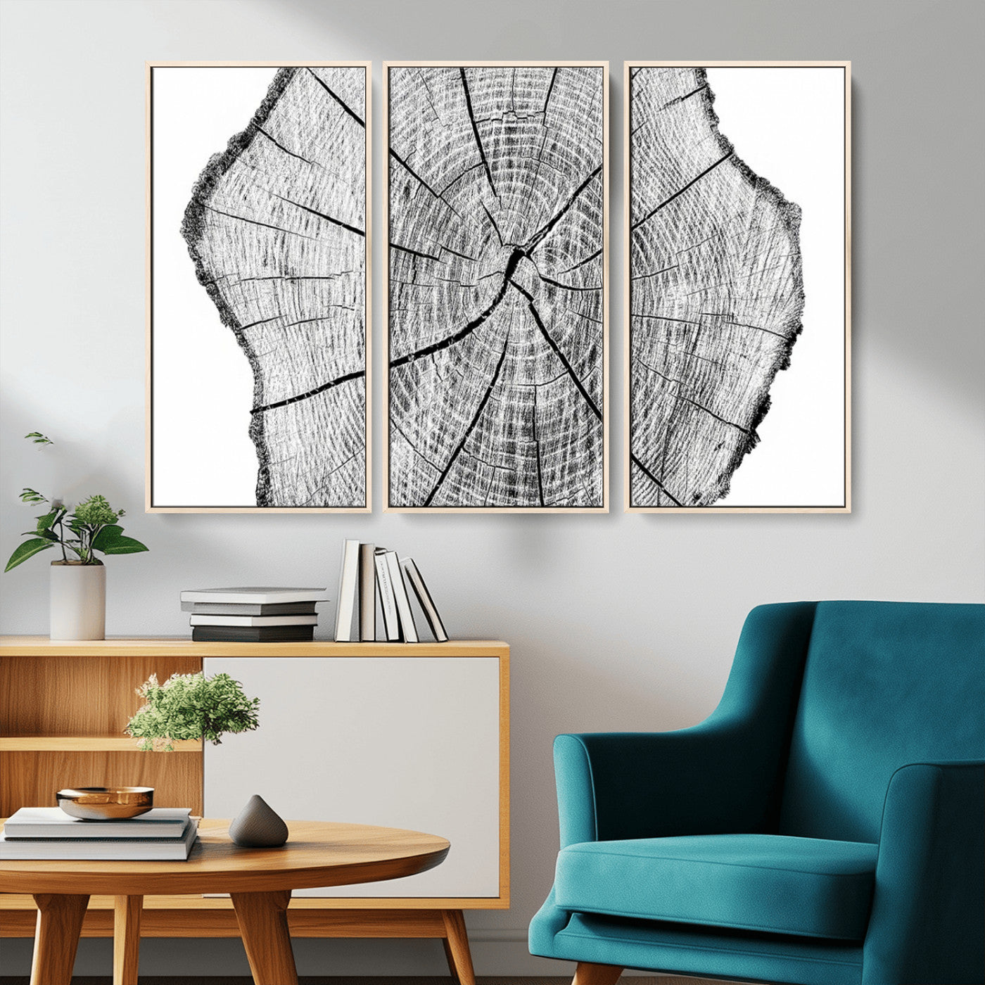-Rustic Tree Ring Wall Art Canvas Print – Framed and Ready to Hang – Perfect for Nature-Inspired and