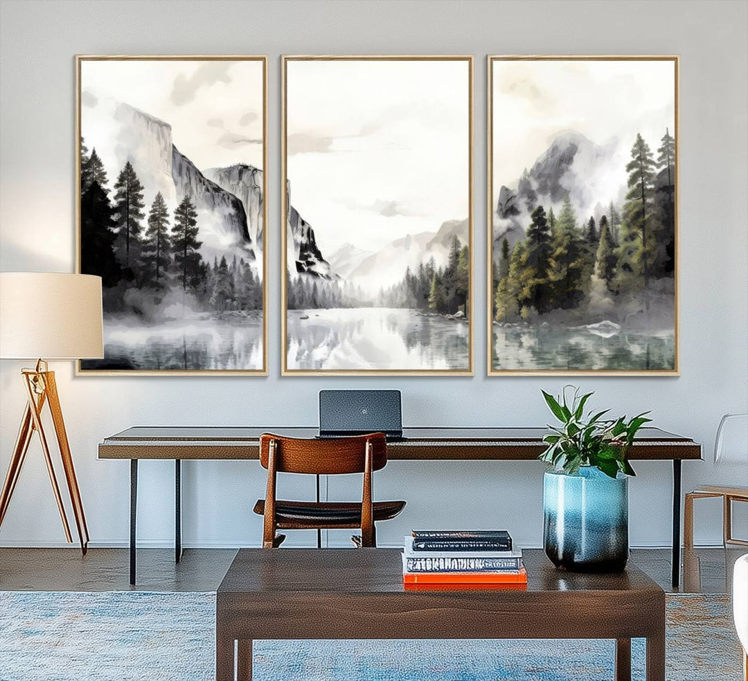 The Yosemite Valley Wall Art Canvas Print, a framed nature décor, is beautifully displayed.