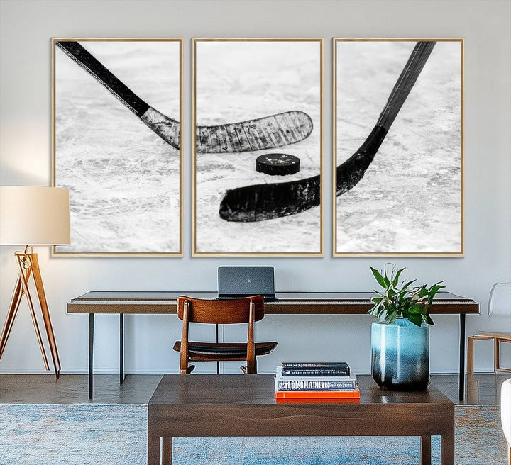 The dining room showcases Winter Ice Hockey Sport Canvas Art.