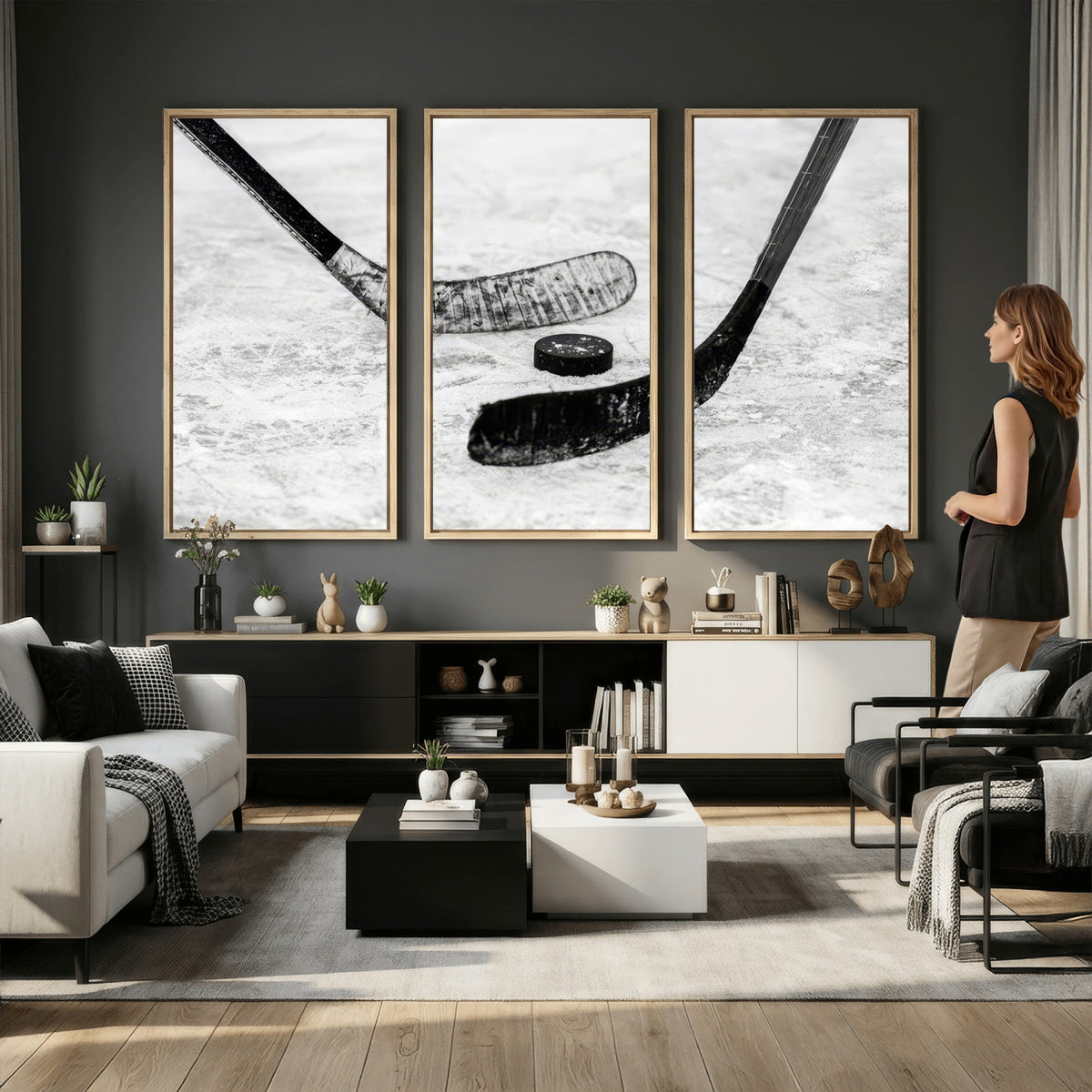 82900-MGV-CV-36X24 - Winter Ice Hockey Sport Canvas Wall Art Print, Hockey Wall Decor