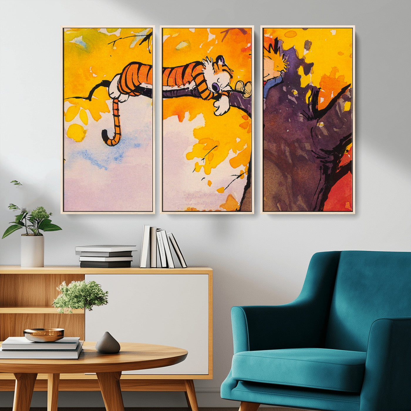 MGV-FC-48X32-3P - Calvin and Hobbes Tree Scene Canvas Print | 3 Panel Large Wall Art for Living Room or Kid’s Room,