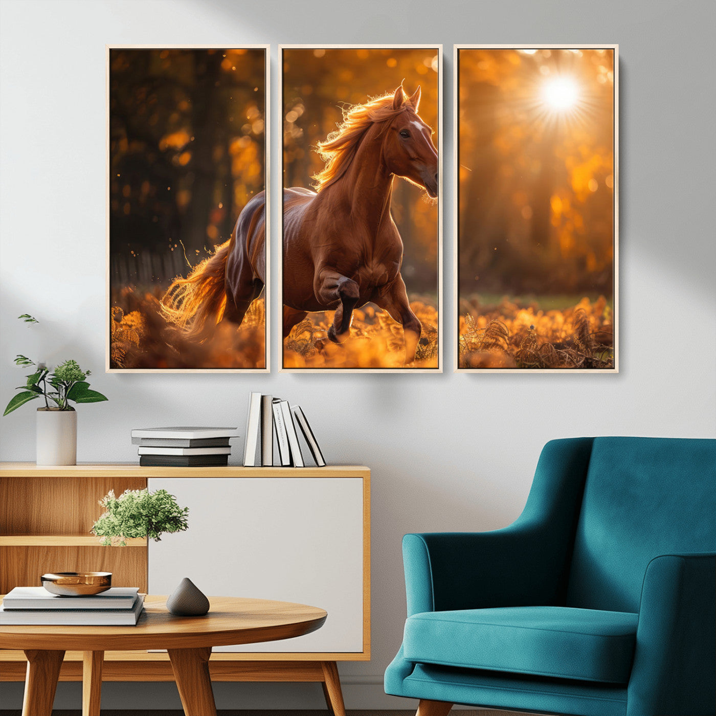-Running Horse Sunset Forest Wall Art Canvas Print