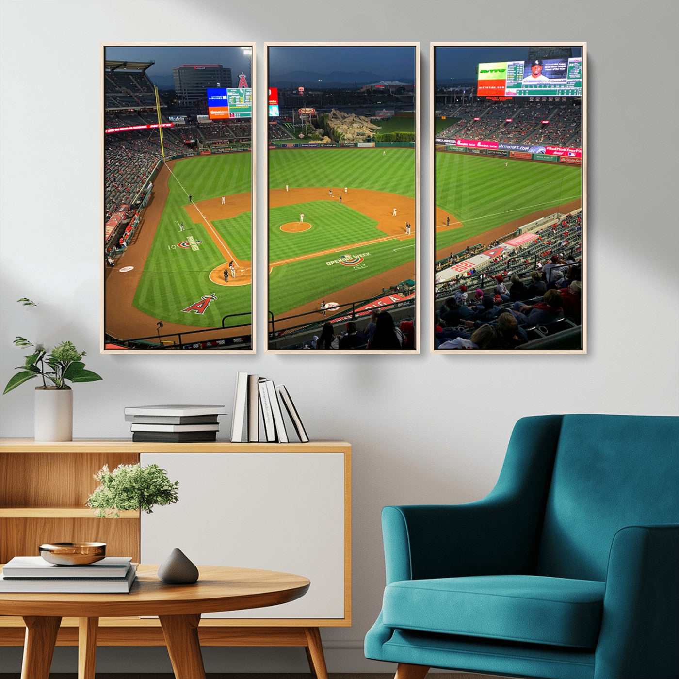 MGV-FC-48X32-3P - Angel Stadium Aerial View – Los Angeles Angels Baseball Canvas Print, Framed, Ready to Hang