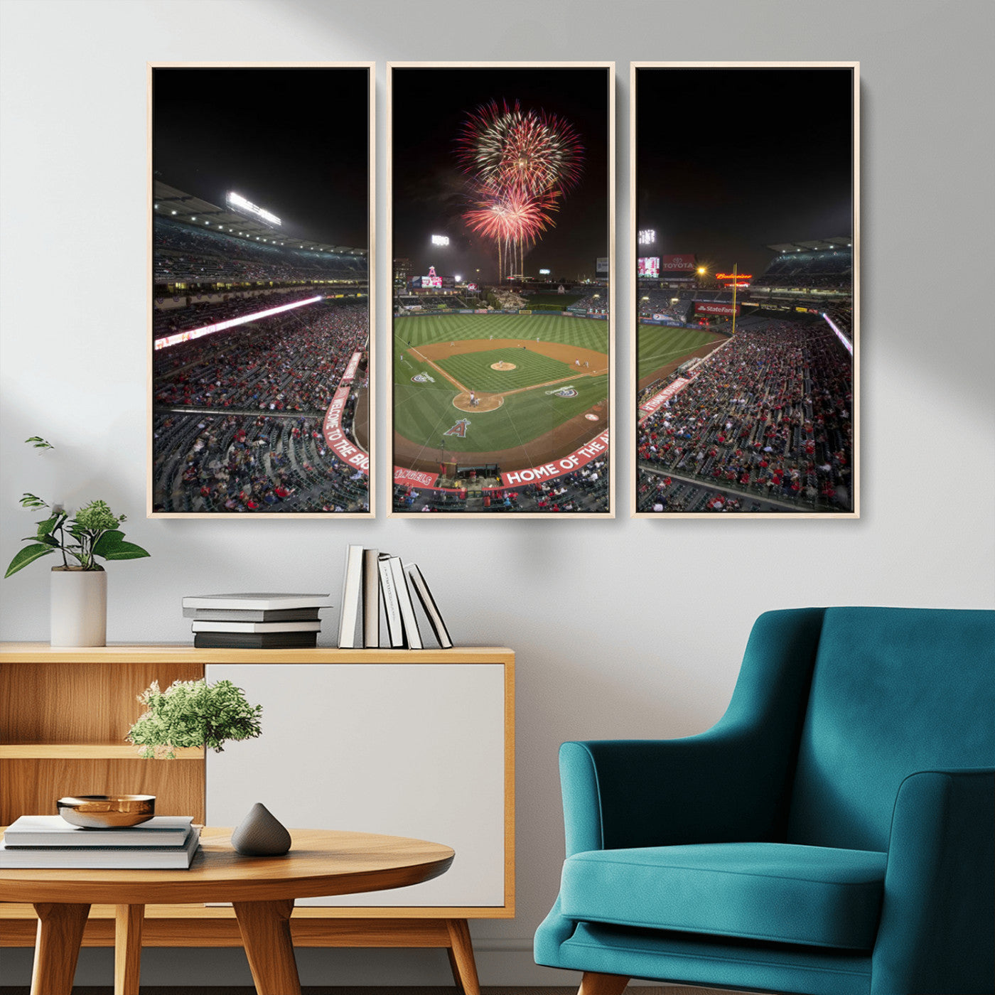 MGV-FC-48X32-3P - Fireworks at Angel Stadium – Los Angeles Angels Night Game Canvas Print, Framed, Ready to Hang