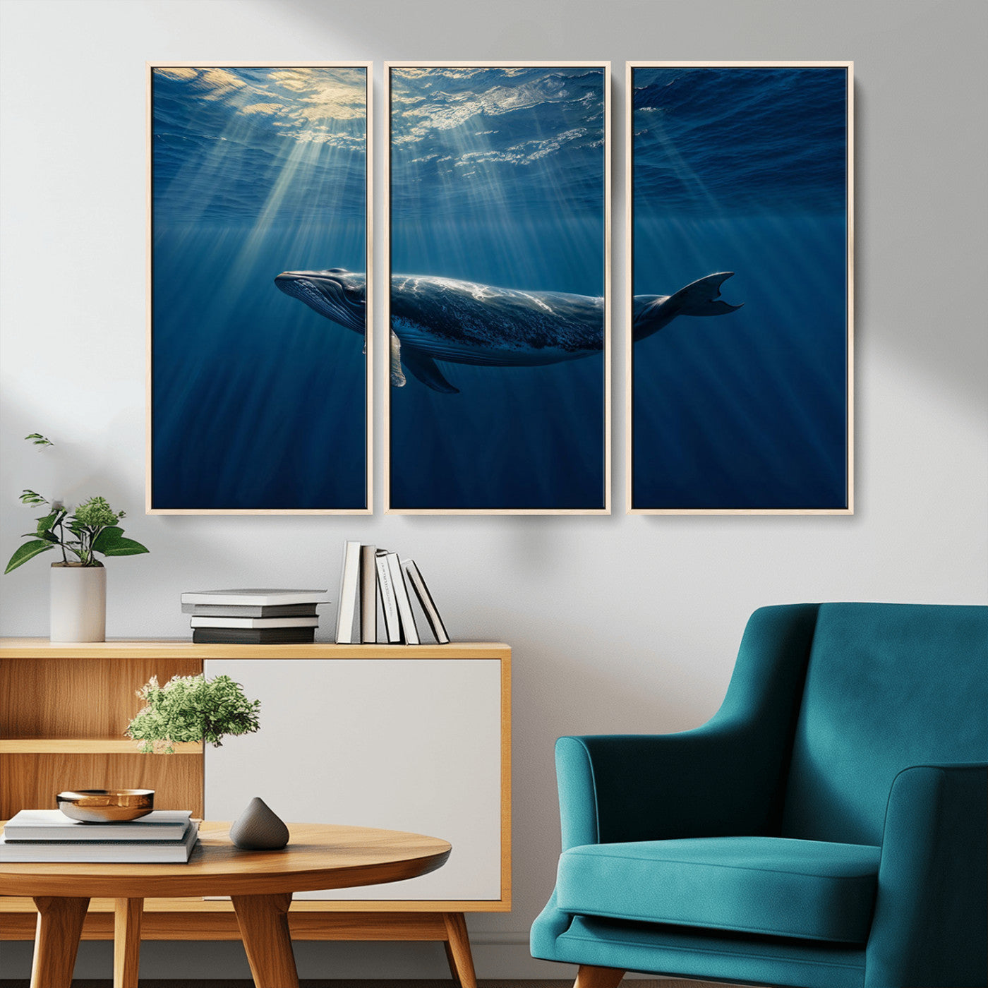 -Whale under Ocean Wall Art Canvas Print