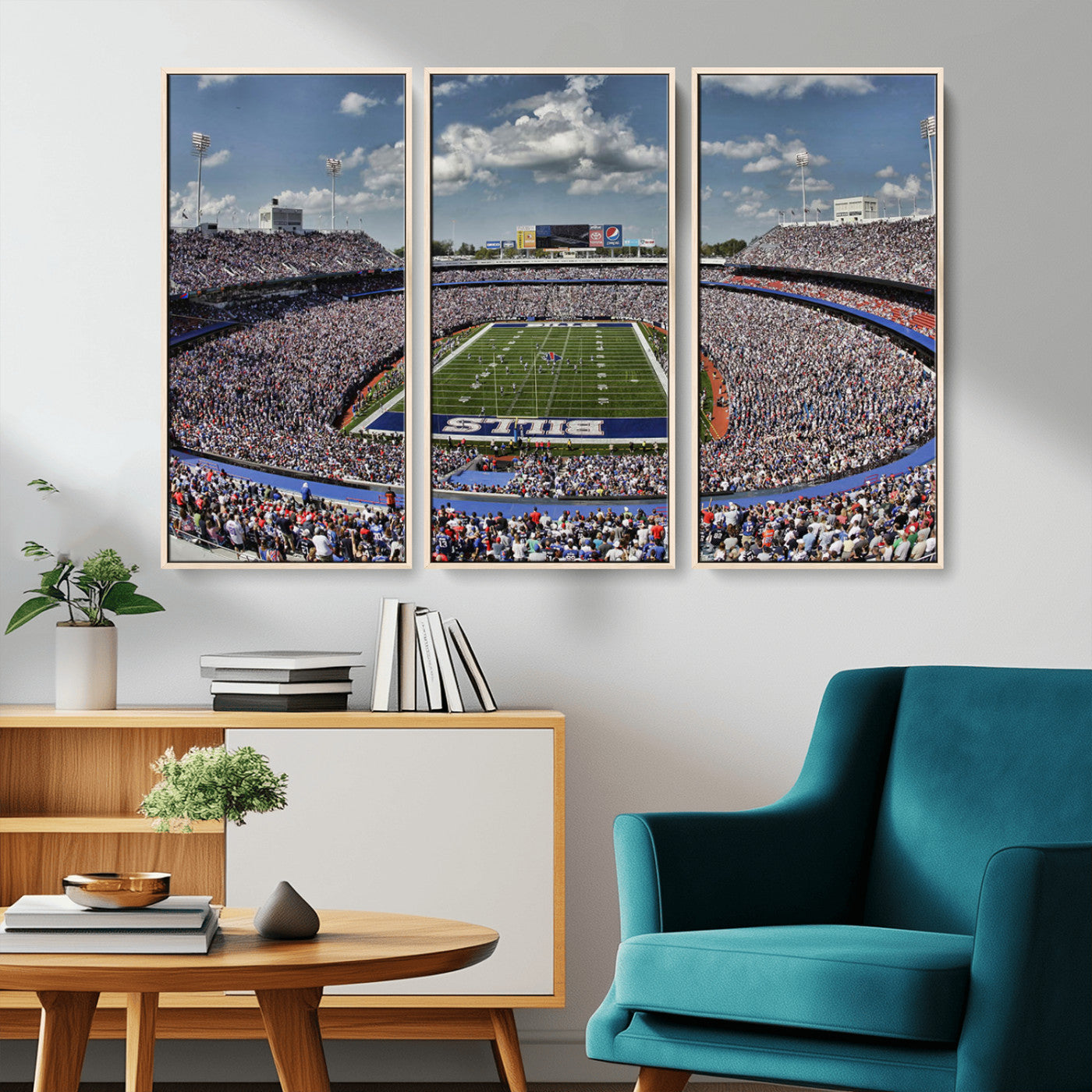 MGV-FC-48X32-3P - Buffalo Bills Highmark Stadium Wall Art Canvas Print - Bills Stadium Game Day Triple Canvas Wall Art - Buffalo Bills NFL Match