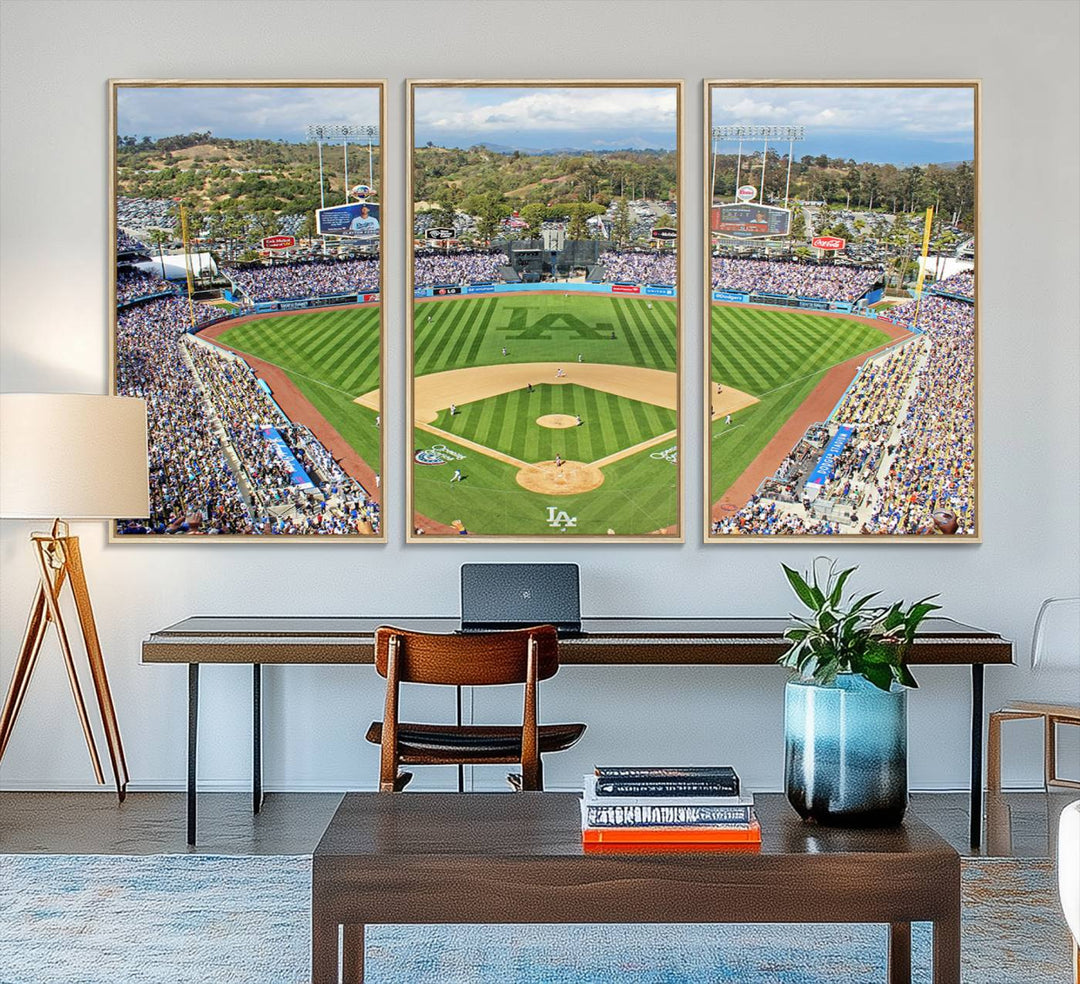 Aerial view of a sunny game day at Citi Field, captured in a 3-panel canvas print wall art.