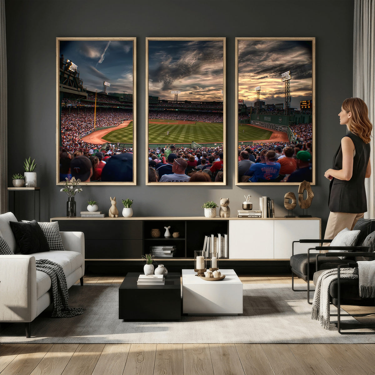 53432-MGV-CV-36X24 - Boston Red Sox Baseball Team Print, Massachusetts Fenway Park Stadium Wall Art Canvas Print