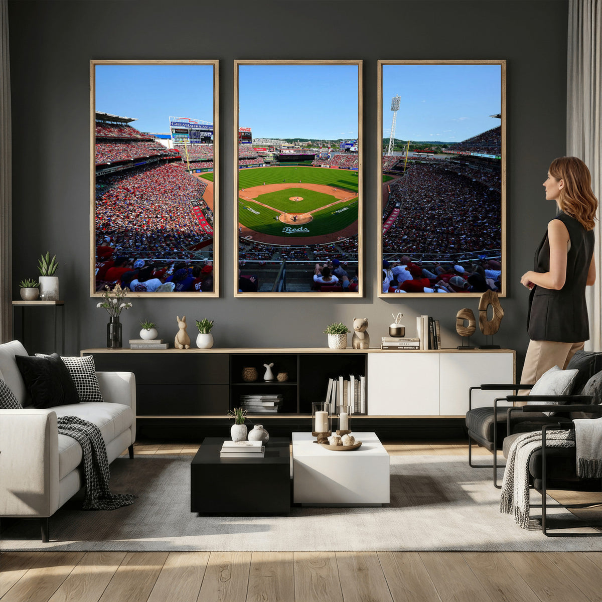 90998-MGV-CV-36X24 - Cincinnati Reds Baseball Canvas Print | Great American Ball Park Stadium Wall Art