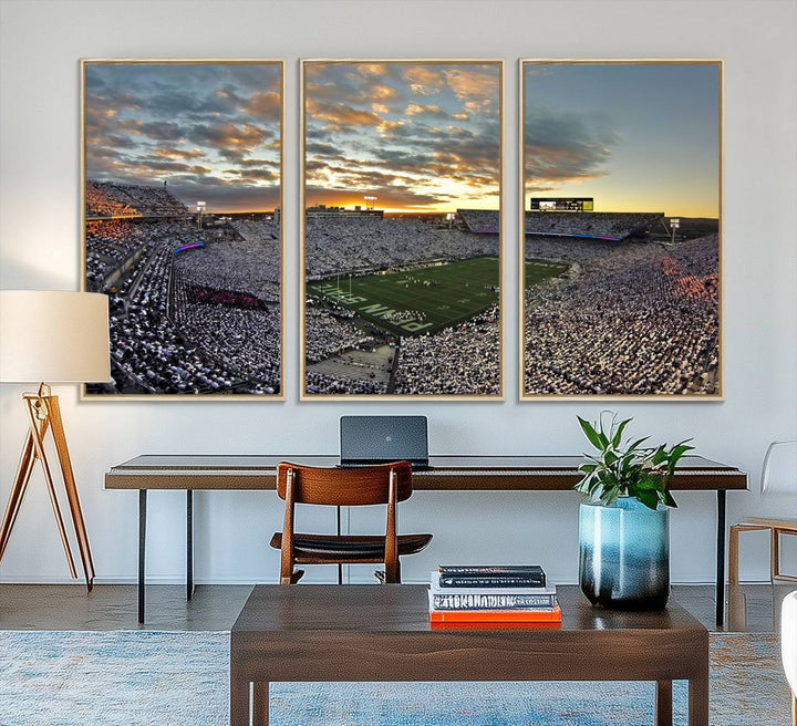 Enhance your dining area with team spirit by mounting the Beaver Stadium Wall Art, capturing sunsets in elegant style.