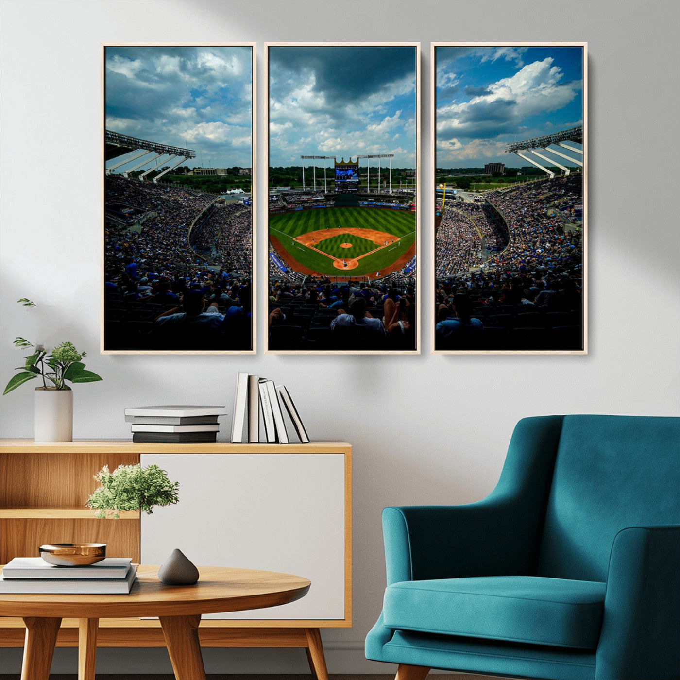 MGV-FC-48X32-3P - 3-Panel Kauffman Stadium Wall Art Print | Large Kansas City Royals Baseball Canvas Print for Sports