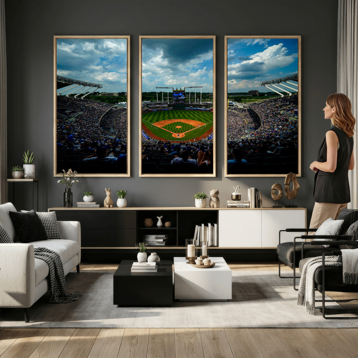 37127-MGV-CV-36X24 - 3-Panel Kauffman Stadium Wall Art Print | Large Kansas City Royals Baseball Canvas