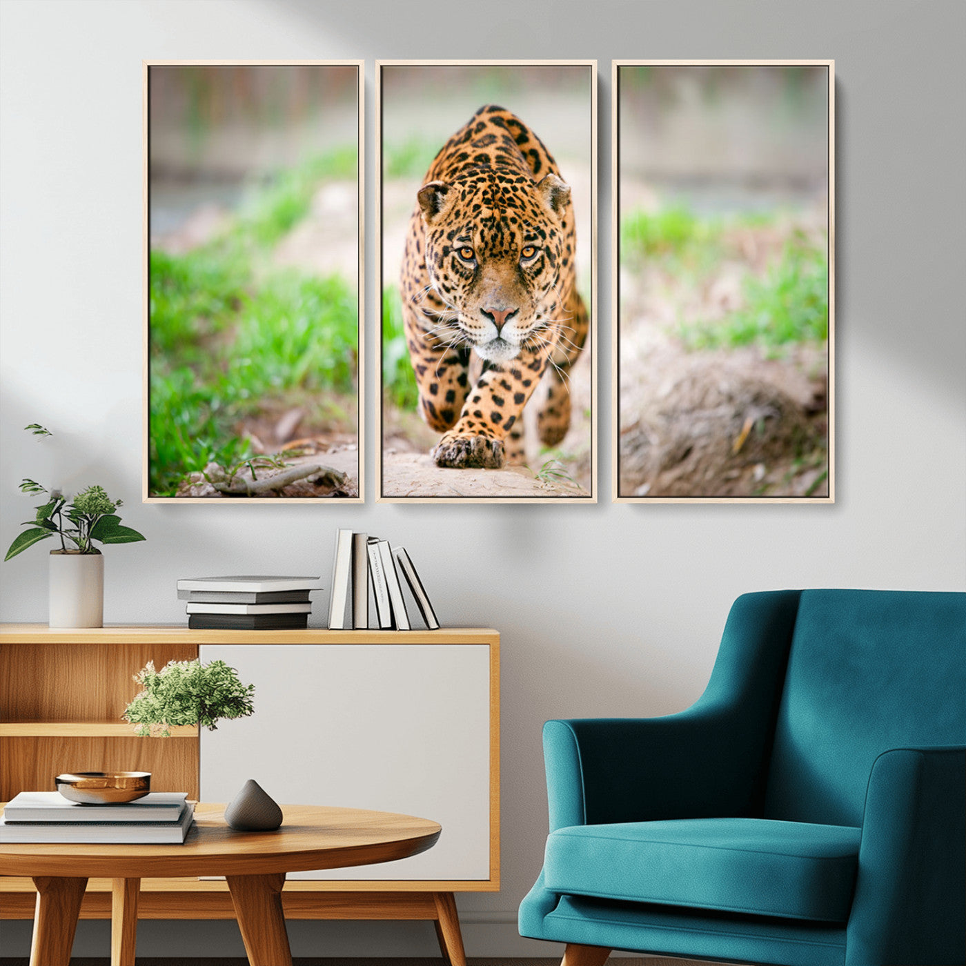 MGV-FC-48X32-3P - Leopard on the Prowl - Stunning Large Framed Canvas Wall Art for Living Room, Bedroom, or Office Décor, Vibrant Wildlife Print, Ready to Hang