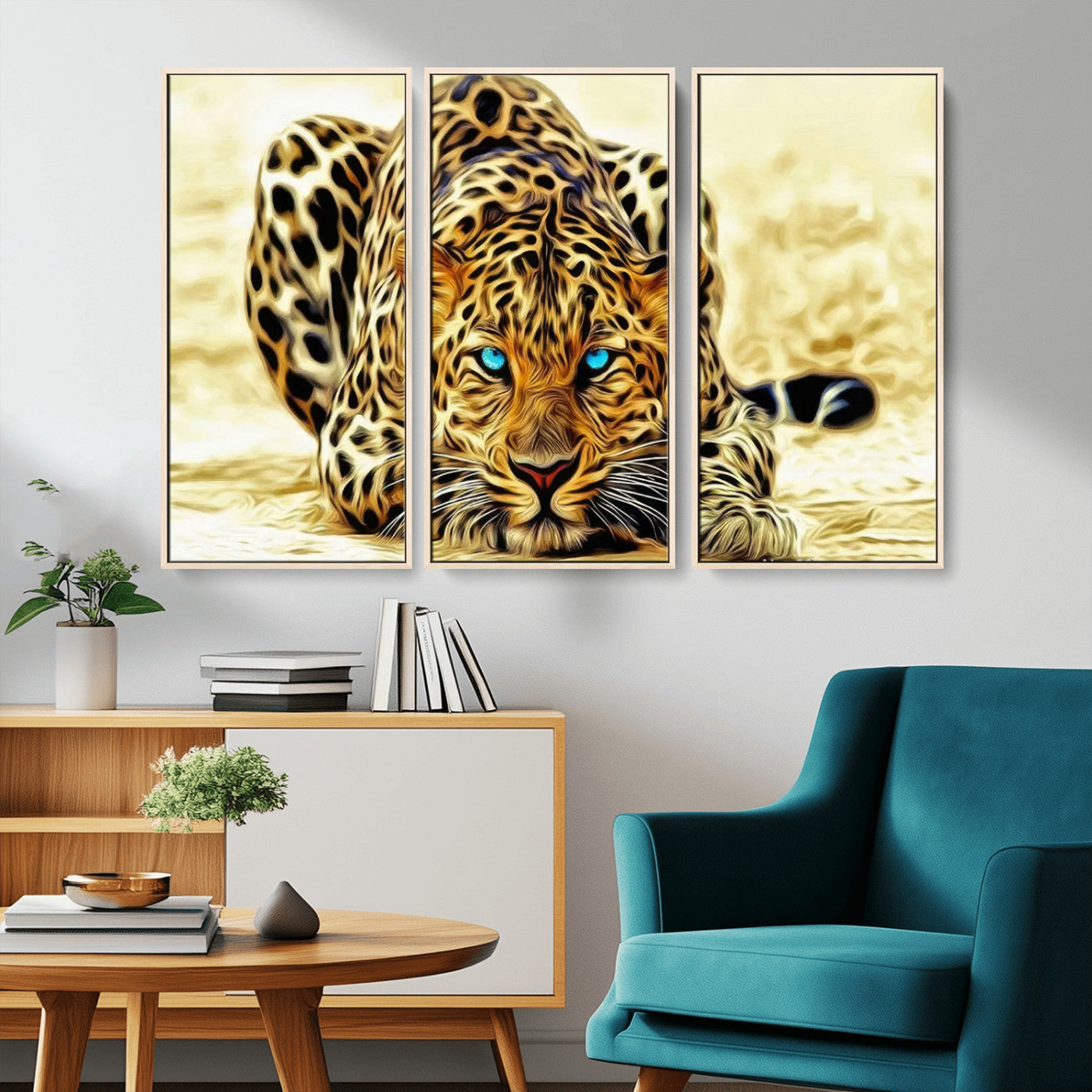 -Blue-Eyed Leopard Canvas Wall Art - Framed Animal Print Ready to Hang - Fierce and Bold Decor for