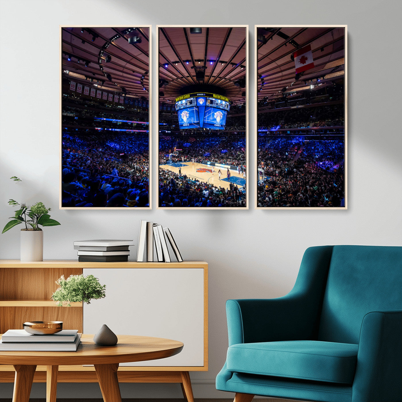 MGV-FC-48X32-3P - Madison Square Garden Basketball Arena Print - Madison Square Garden Basketball Game Triple Canvas Wall Art - NBA Match Atmosphere