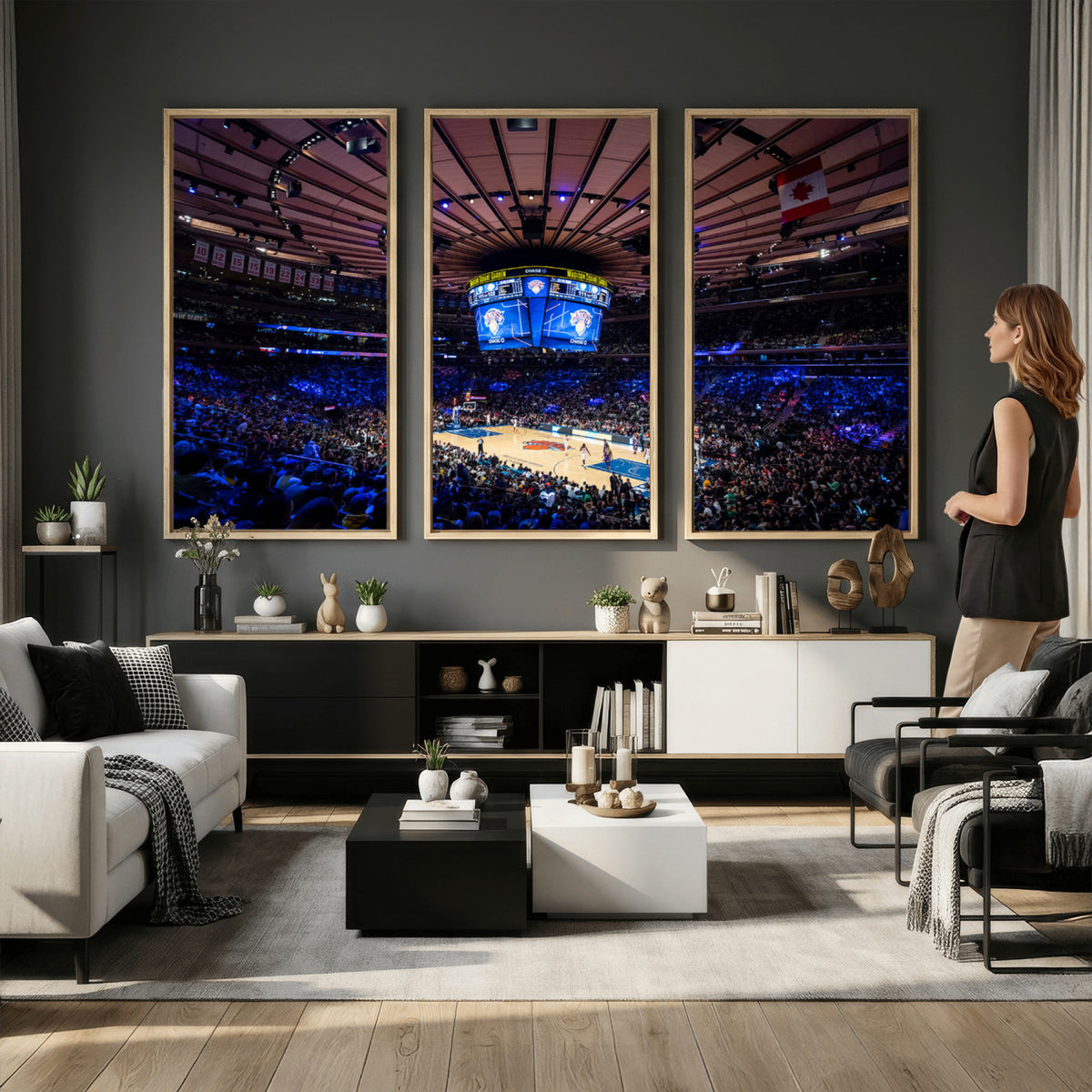 20491-MGV-CV-36X24 - Madison Square Garden Basketball Print Canvas, Basketball Game Triple Canvas Wall Art